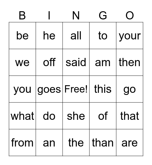 heart word bingo Card