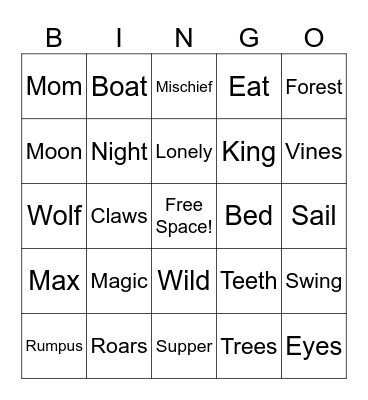 Wild Things Bingo Card