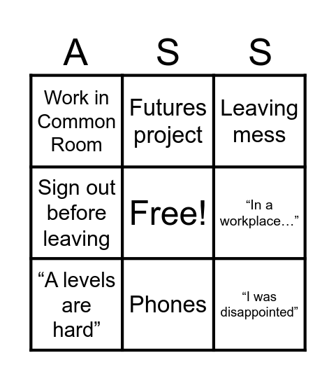 Assembly Bingo Card