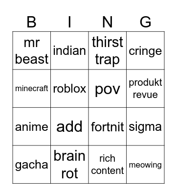 Untitled Bingo Card