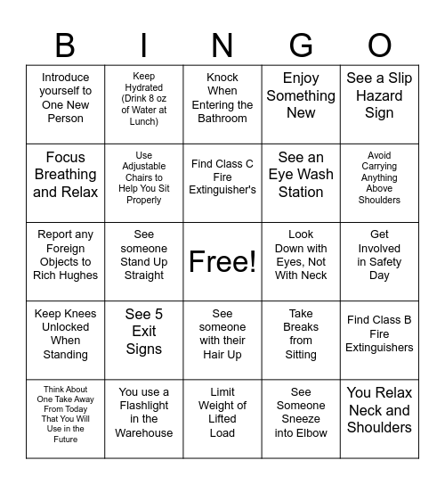Safety Day Bingo Card