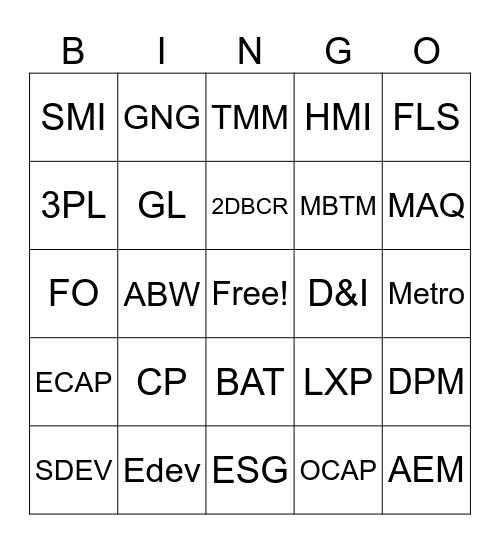 ASML Abbreviation Bingo Card