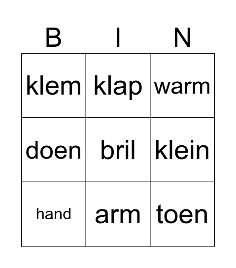 Mol in de klas Bingo Card