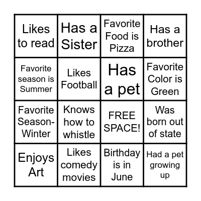 Get To Know Me BINGO Card