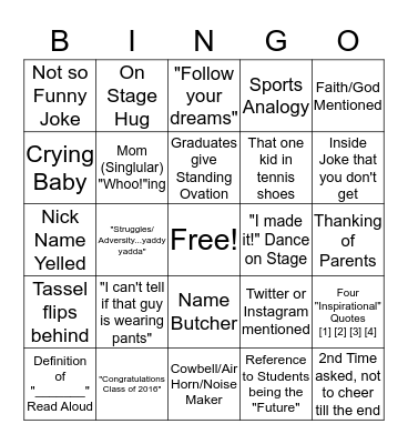 Graduation Bingo Card