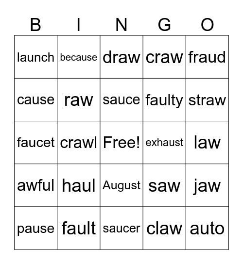 8.2 aw/au Bingo Card