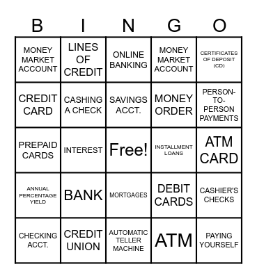 BANKING TERMS Bingo Card