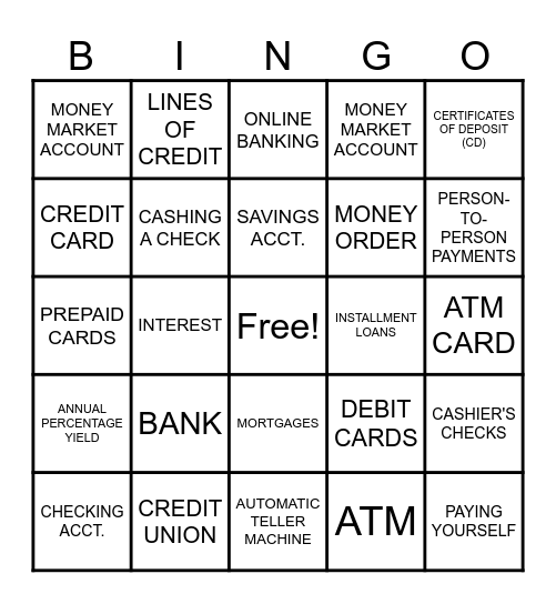 BANKING TERMS Bingo Card