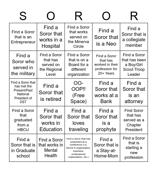 Find That Soror Bingo Card