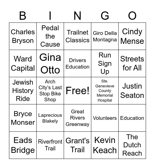 Beans, Bikes and Brews Trailnet Bingo Card