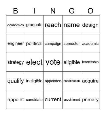 Book 18 Lesson 1 Vocab Bingo Card