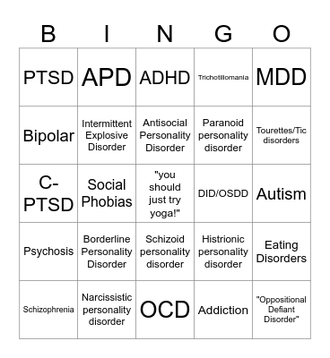 MENTAL HEALTH BINGO Card