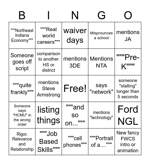 PL District Bingo Card