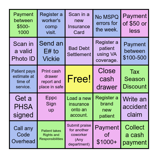 Patient Access Week! Bingo Card