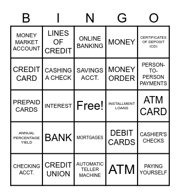 BANKING TERMS Bingo Card