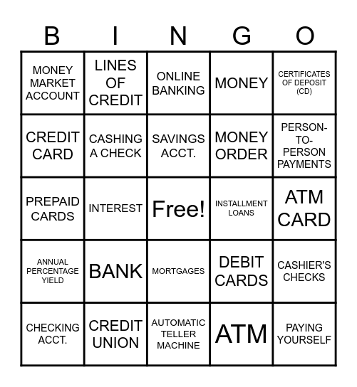 BANKING TERMS Bingo Card