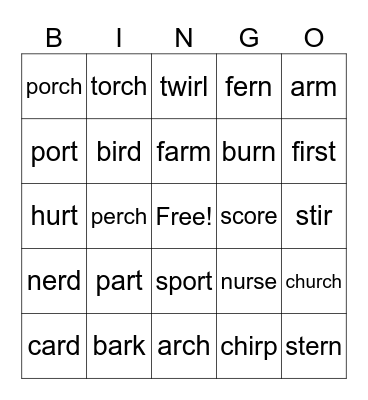 R-Controlled Bingo Card