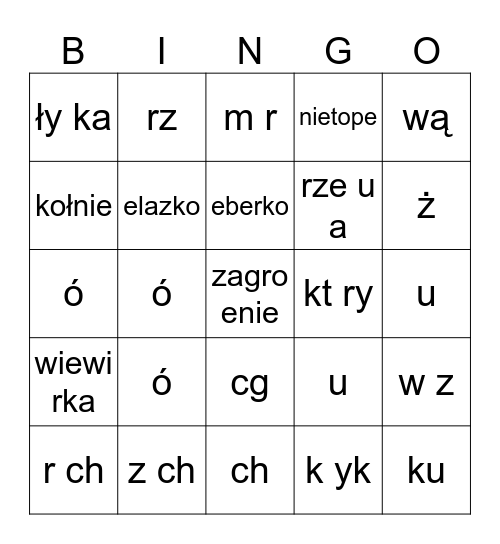 ortografia Bingo Card
