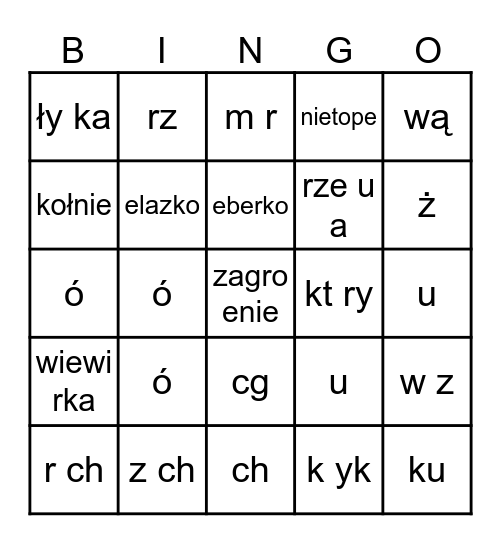 ortografia Bingo Card