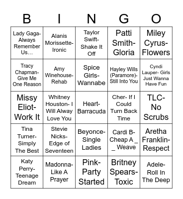 Radio Bingo Give It Up For The Ladies Bingo Card