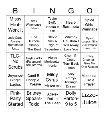 Radio Bingo Give It Up For The Ladies Bingo Card