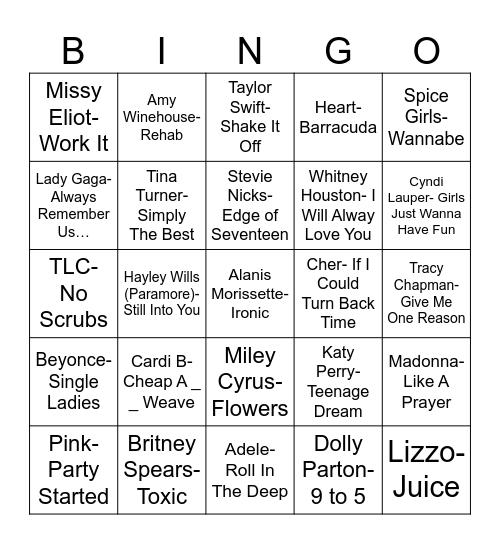 Radio Bingo Give It Up For The Ladies Bingo Card