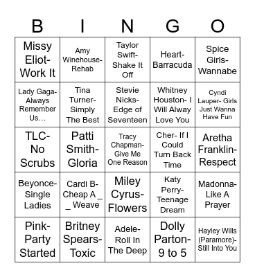 Radio Bingo Give It Up For The Ladies Bingo Card