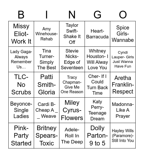 Radio Bingo Give It Up For The Ladies Bingo Card