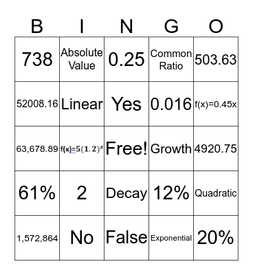 Exponential Bingo Card