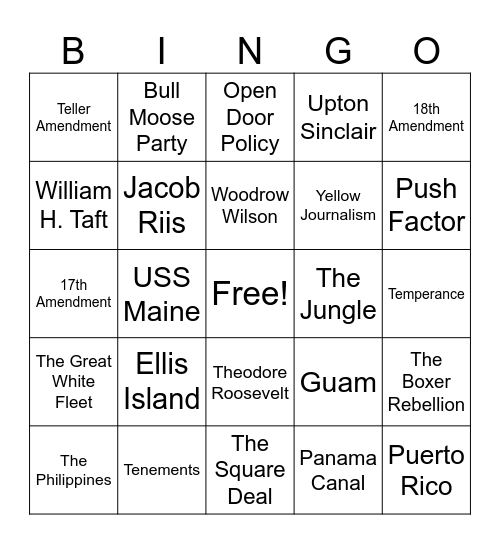 The Progressive Era Bingo Card