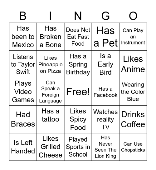 Untitled Bingo Card