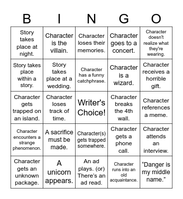 Writing Bingo! Bingo Card