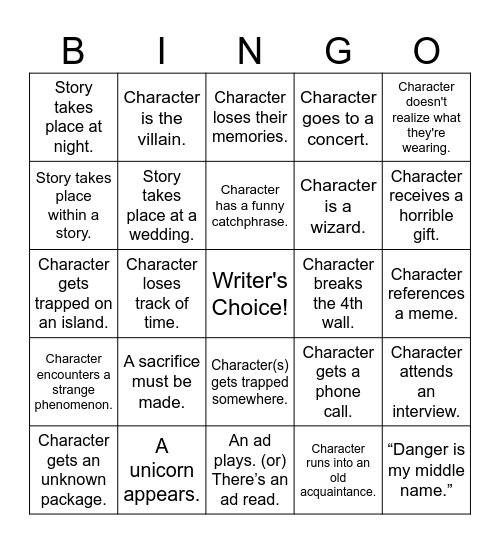 Writing Bingo! Bingo Card