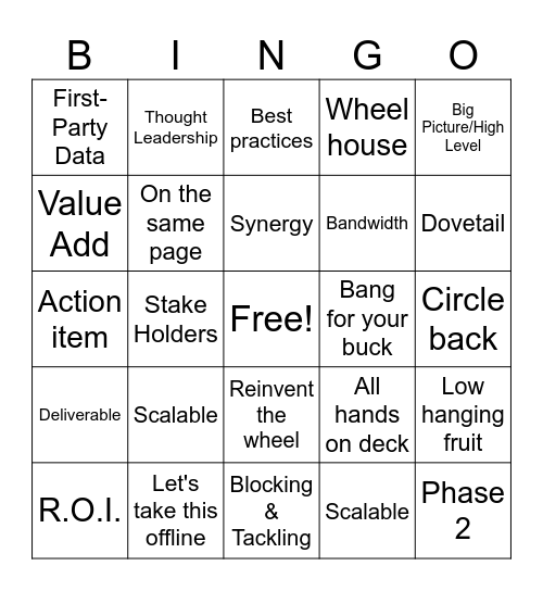 Executive Conference Call Bingo Card