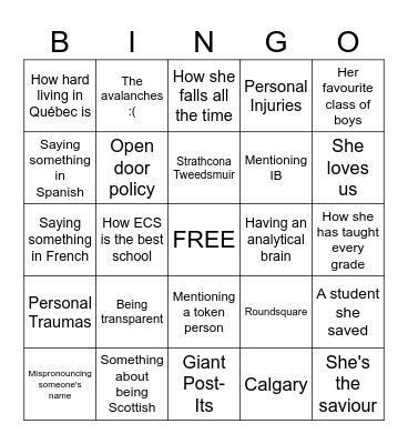 Staff Meeting Fun! Bingo Card