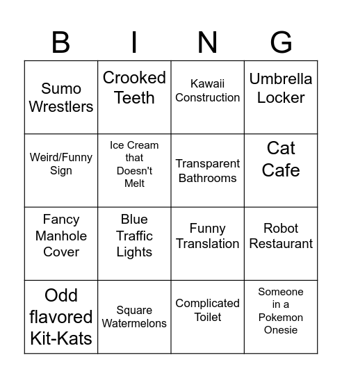 Dragon's Japan Bingo Card