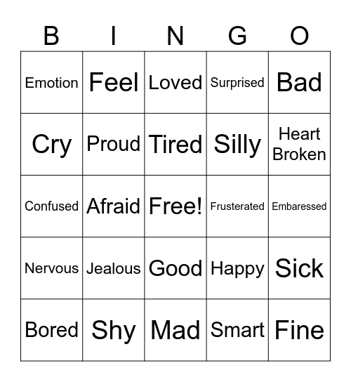 ASL  Emotions Bingo Card