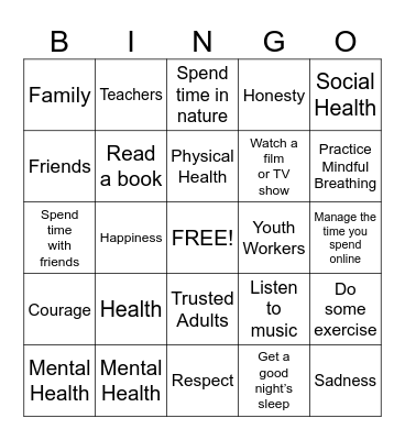 ADYP- Mental Health Bingo Card