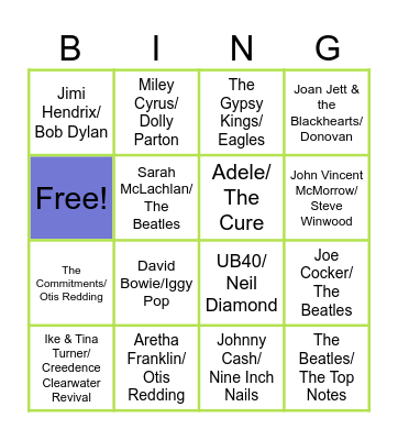 SWI Jukebox Bongo Cool Cover Versions Bingo Card