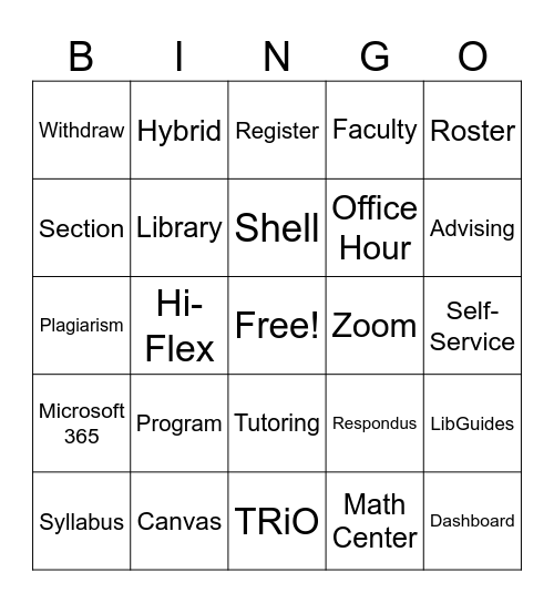 Academic Lingo Bingo Card