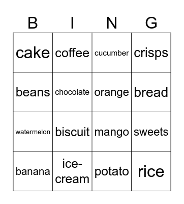 WoW Unit 3 Lesson 8A Food Bingo Card