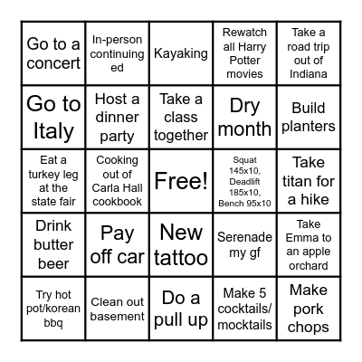 Lilly's 2024 Bingo Card