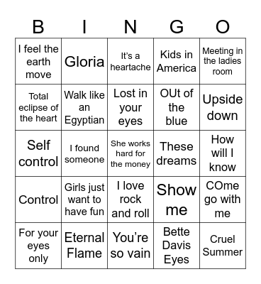 Ladies of the 80s Bingo Card