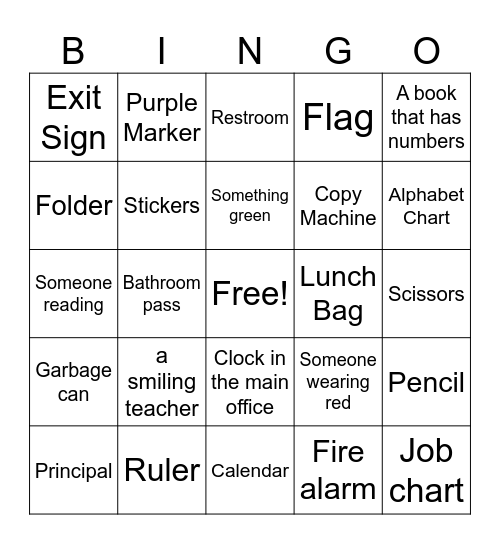 Bring Your Child to Work Scavenger Hunt Bingo Card