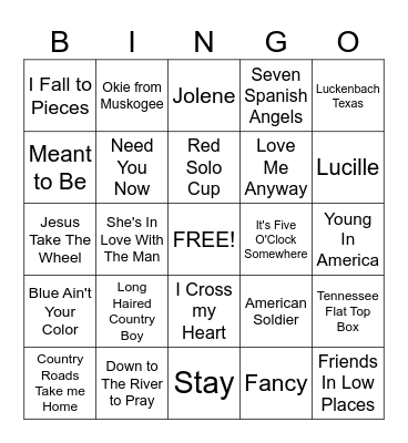 Country Music Bingo Card