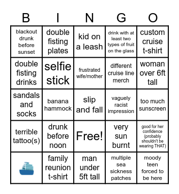 Cruise Sightings Bingo Card