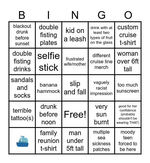 Cruise Sightings Bingo Card