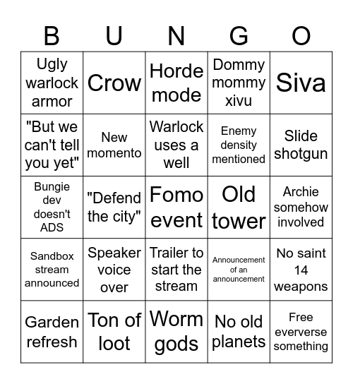 ITL devstream Bingo Card