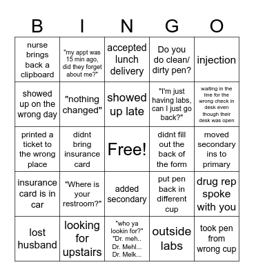 obgyn Bingo Card