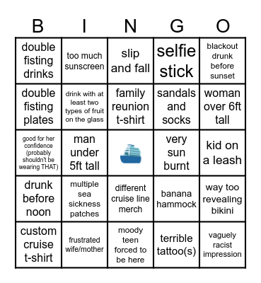 Cruise Sightings Bingo Card